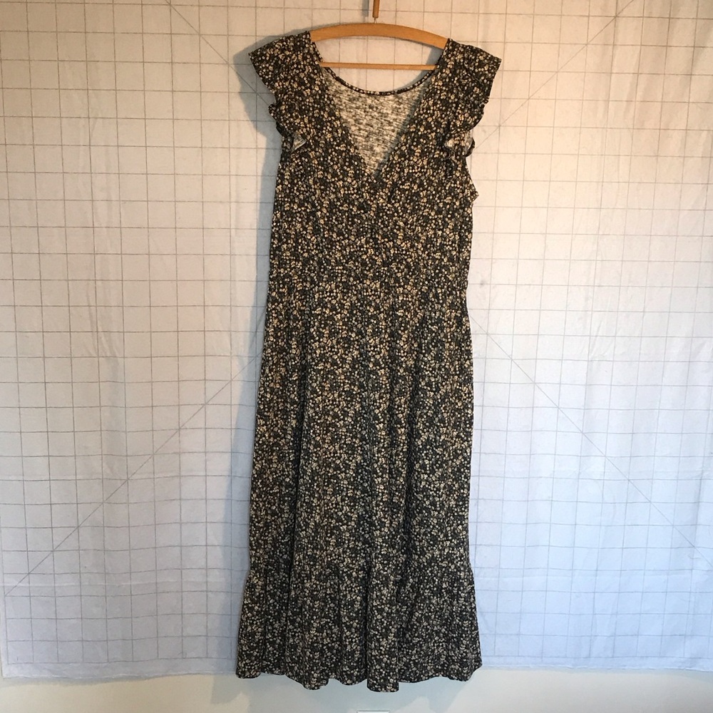 Reitmans Women’s size M Black Floral t-shirt fabric Maxi Dress boho cottagecore